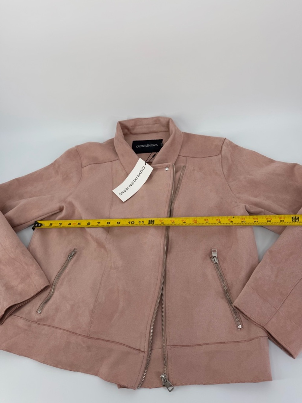 Calvin Klein Jeans Pink Faux Suede Moto Jacket Womens XL NWT Zip Front - Picture 10 of 12